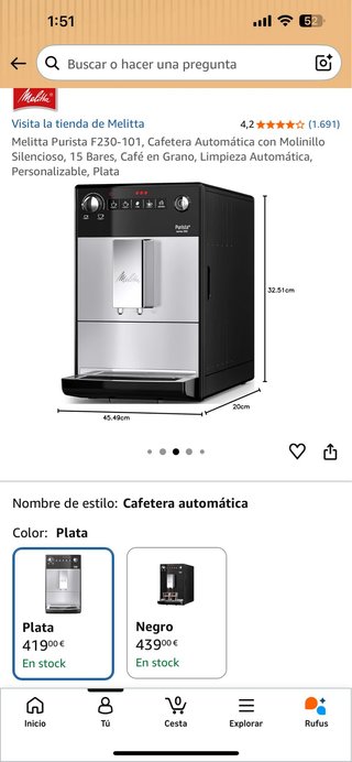 Cafetera Melitta Purista F230-101 Plata