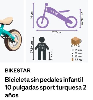 Bikestar Bicicleta sin Pedales Turquesa