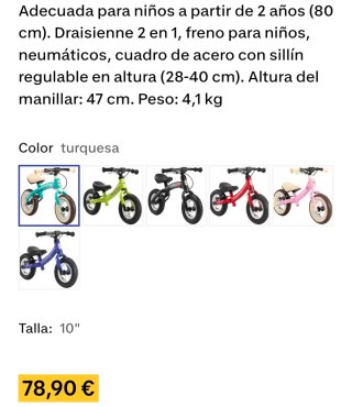 Bikestar Bicicleta sin Pedales Turquesa