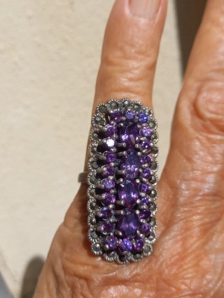 Anello Argento 925 Vintage ametiste e narcasiti