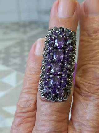 Anello Argento 925 Vintage ametiste e narcasiti