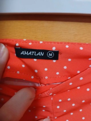 Falda pantalón naranja puntos balncos verano L
