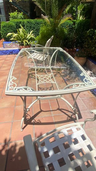 Mesa y 2 Sillas Terraza Cristal y Metal