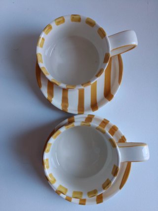 Pack 2 Tazas Café y Platos Rayas Amarillas