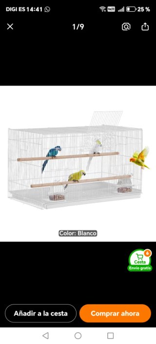Jaula para pájaros, loros, etc.