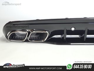DIFUSOR TRASERO CON COLAS CROMADAS PARA MERCEDES CLASE C KOMBI/SEDAN W205 NEGRO BRILLO