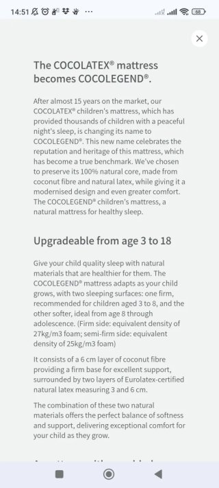 Colchón Kadolis Bebé Ecológico COCOLEGEND 60x120 c