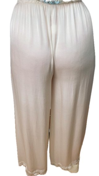 Pantalón ancho satinado mujer beige/rosa