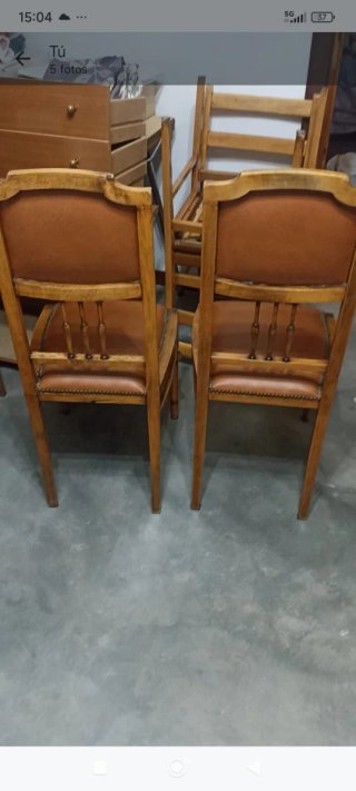 6 Sillas Antiguas de Madera y Cuero