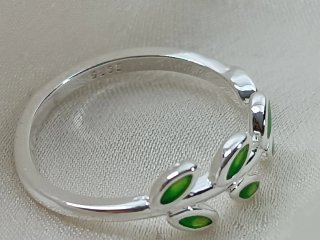 Anillo Plata Diseño Hojas Verde Ajustable