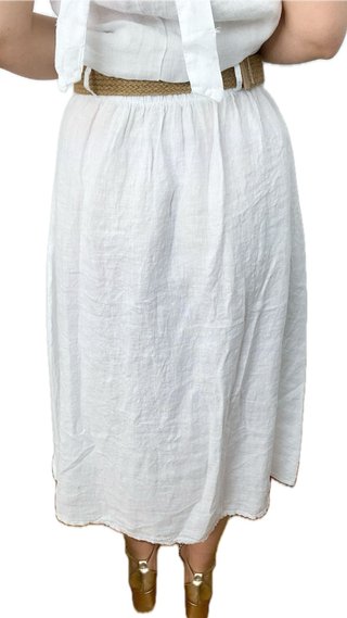 Falda lino blanca verano botones madera boho mujer