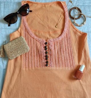 Top/Camiseta de tirantes naranja pastel con encaje