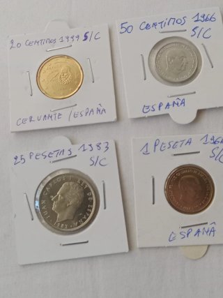 20 ctmos 1999 s/c España y 3 monedas Pesetas s/c
