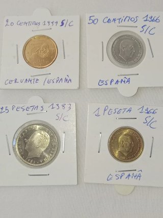 20 ctmos 1999 s/c España y 3 monedas Pesetas s/c