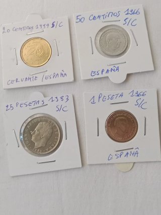 20 ctmos 1999 s/c España y 3 monedas Pesetas s/c