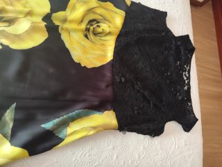 Vestido fiesta negro y amarillo flores