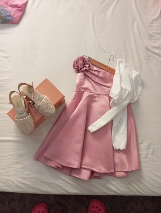 Vestido fiesta niña rosa con complementos