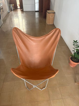 Silla Butterfly Cuero Marrón y Metal