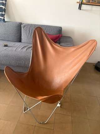Silla Butterfly Cuero Marrón y Metal