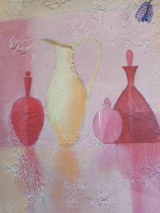 Cuadro Decorativo Botellas y Flor
