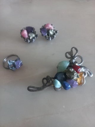 Conjunto Plata y Piedras Naturales