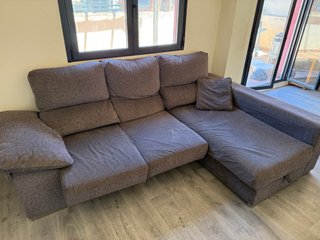 Sofá chaise longue tela gris/marrón