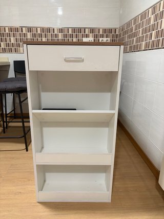 Mesa alta cocina madera y blanco