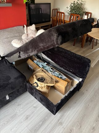 Sofá cama L con almacenaje negro/gris,ya desmontad