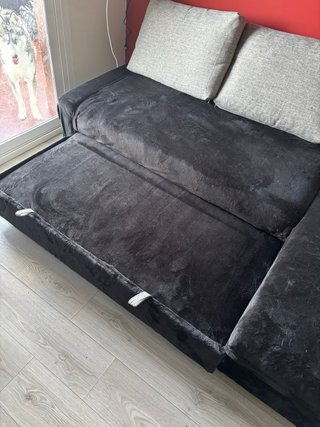 Sofá cama L con almacenaje negro/gris,ya desmontad