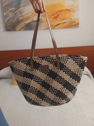 Bolso Capazo Rafia Vichy Noir