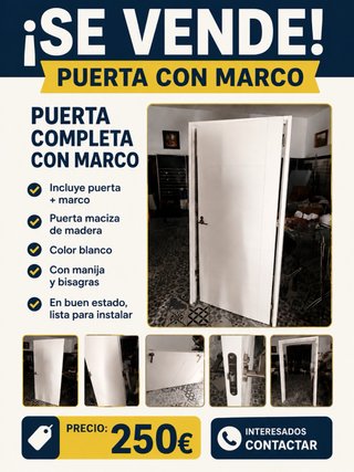 Puerta maciza blanca con marco