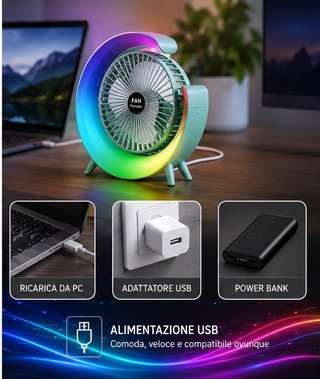 Ventilatore Portatile RGB USB - Mini