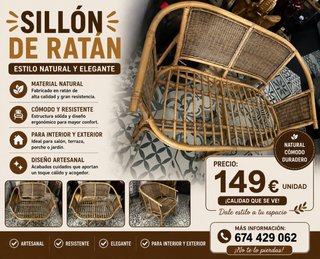 Sillón de ratán natural y elegante