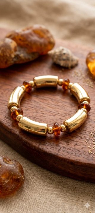 Pulsera Ámbar Báltico y Eslabones Dorados