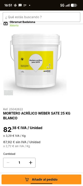 Mortero acrílico Weber Sate 25 kg Blanco