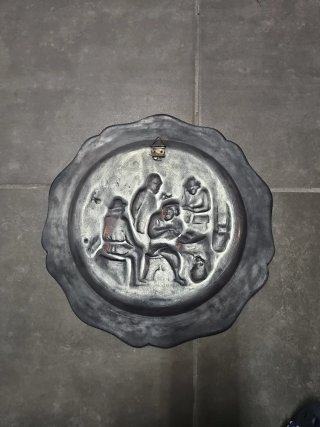 Plato Peltre Antiguo 30cm Sello Ángel