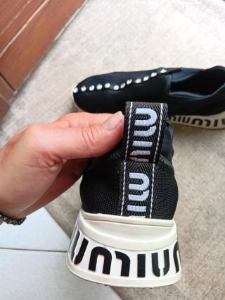 Miu Miu Sneakers Elastiche Cristalli Nero Argento