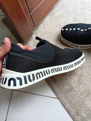 Miu Miu Sneakers Elastiche Cristalli Nero Argento