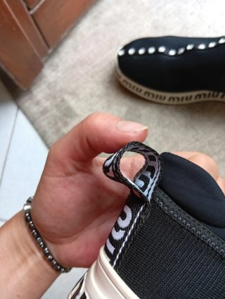 Miu Miu Sneakers Elastiche Cristalli Nero Argento