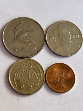 Monedas Corea del Sur 500, 100, 50, 10 Wones