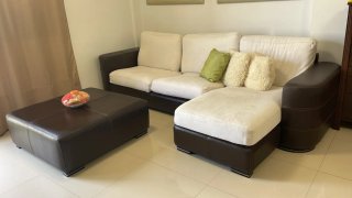 Sofá Chaiselongue Beige y Marrón