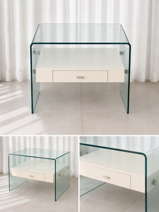 Mesa Centro Cristal Cuadrada Blanca
