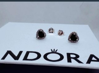 Conjunto Pandora Corazón Negro Plata