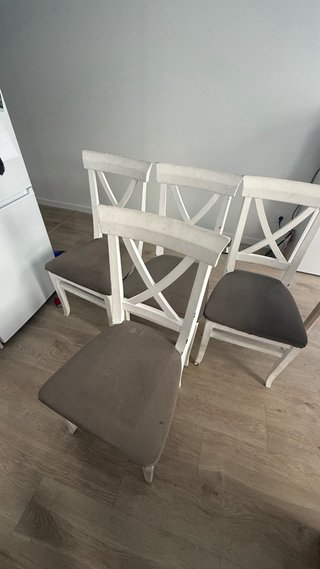 4 Sillas Madera Blancas Tapizado Gris