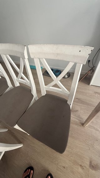 4 Sillas Madera Blancas Tapizado Gris