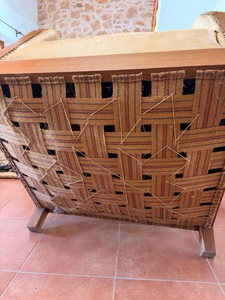 Juego de dos Butacas antiguas de piel y madera