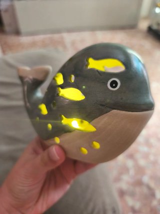 Lámpara cerámica ballena  beige/gris
