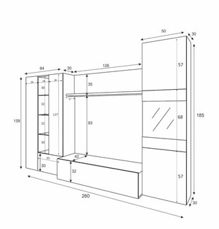 Mueble salón con vitrina madera y cristal