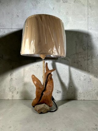 Lámpara Artesanal Madera y Piedra