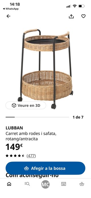 Tavolo Ausiliare Ikea Lubban con ruote e ripiani